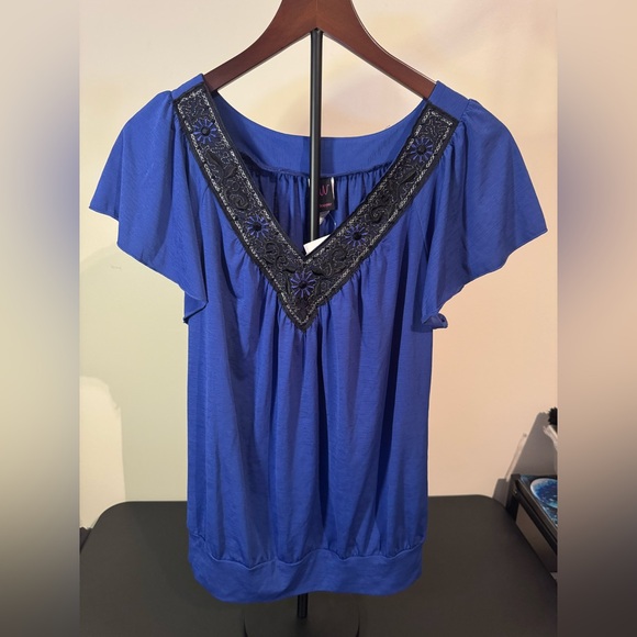 Wrapper Tops - Wrapper Cobalt Blue Top with Black Detailing